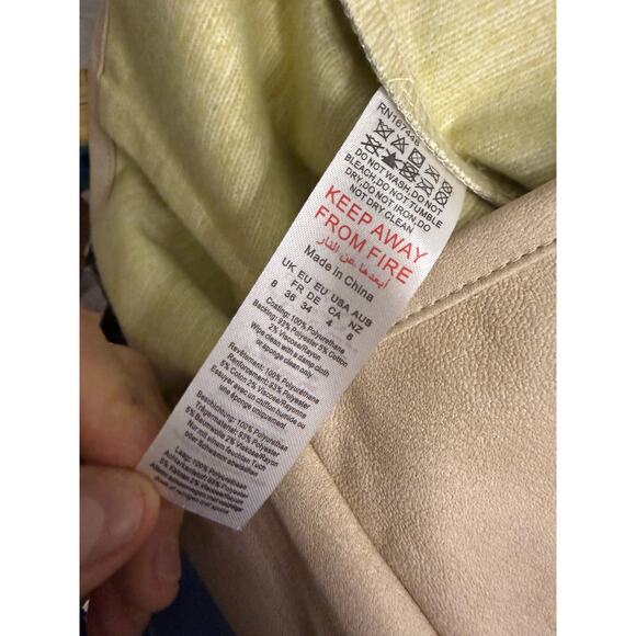 NWT Pretty Little Thing Petite Faux Leather Zip Front Flared Trousers Stone Sz 8 - Picture 10 of 10